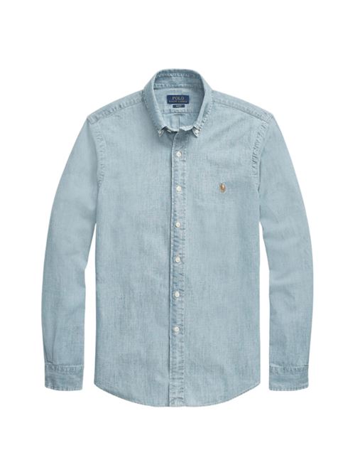 Camicia da uomo in denim di cotone colore indaco chiaro POLO RALPH LAUREN | 710548538001